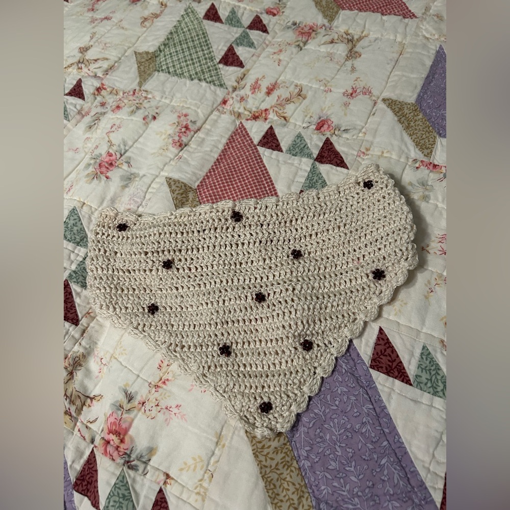 Cream crochet brown floral beaded bandana